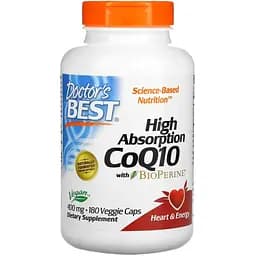 Коензим Q10 з біоперином Doctor's Best High Absorption CoQ10 with BioPerine 400 мг 180 вегетаріанських капсул