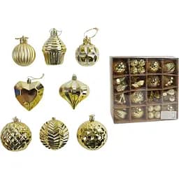 Набор новогодних украшений 40 игрушек на елку разной формы, золотого цвета (160809)