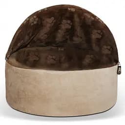 k&h Kitty Hooded самосогревающий домик-лежак для кошек шоколадный/желто-коричневый S 40.64 см