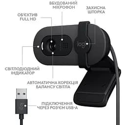 Веб-камера Logitech Brio 100 Full HD Webcam, Graphite - мініатюра 7