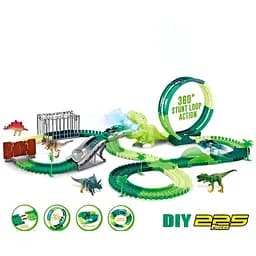 Автотрек Дино Площадка 354 со светом и звуком, 225 элементов, длина 500 см, аксессуары в коробке