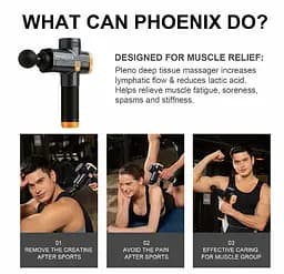 Ударний масажер тригерних точок Phoenix A2 Пістолет масажний 2400mAh 3 швидкості 6 насадок - мініатюра 6
