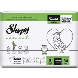 Підгузки-трусики дитячі Sleepy Natural midi 3 (4-9 кг) 34 шт. натуральні дихаючі