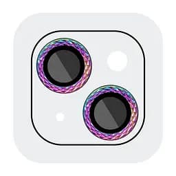 Захисне скло Metal Shine на камеру (у упак.) для Apple iPhone 15 (6.1) / 15 Plus (6.7) Бузковий / Rainbow