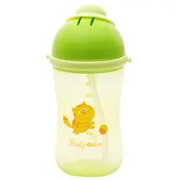 Поильник Baby Team, с силиконовой трубочкой, 9+ мес., 380 мл, зеленый (5010_зеленый_с_котиком)