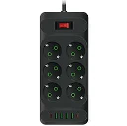 Сетевой фильтр-удлинитель Voltronic 33U, 6 розеток EU+4xUSB+2xPD, 2м, 3х0,75мм, 2500W, Black - мініатюра 1