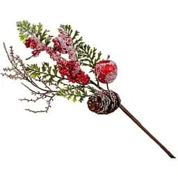 Декоративная ветка хвои 38 см Искусственные материалы для декора и флористики с ягодами и шишкой