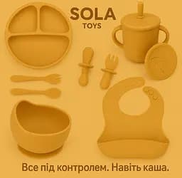 Силіконовий набір посуду для годування дітей, немовлят 9 елементів | помаранчевий  — тарілка, миска, поїльник, нагрудник - мініатюра 5