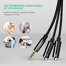 Аудіо кабель-адаптер Ugreen AV141 3.5 мм Male to 2 Female Audio Cable ABC Case чорний (30620) - мініатюра 3