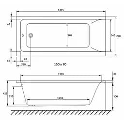 Ванна акрилова Volle Solo 150x70 1210.001570 Білий - мініатюра 2