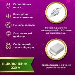 Гірлянда-штора Роса 200 LED розмір 3*3 м, мультиколор GarlandoPro 173305ML - мініатюра 4