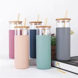 Скляна пляшка OldBro Tumbler з бамбуковою трубочкою Black 550 мл - мініатюра 5