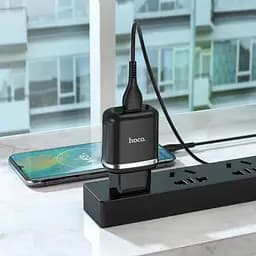 Мережевий зарядний пристрій Hoco N3 Special single port 1 USB, QC3.0 + USB Cable Type-C 3A Black - мініатюра 8