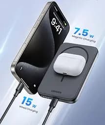 Магнітний Magsafe Павербанк Ugreen PB561 10000 mAh 20 W бездротовою магнітною зарядкою для iPhone сірий - мініатюра 7