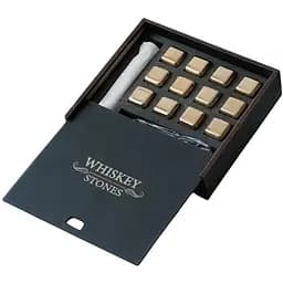 Золоті сталеві кубики для віскі Whiskey Stones у дерев'яній коробці - 12 кубиків для охолодження віскі