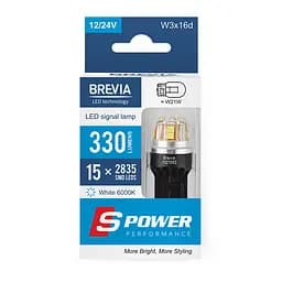 Автолампа Brevia S-Power LED W21W 330Lm 15x2835SMD 12/24V CANbus, 2шт(10210X2)