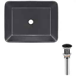 Умивальник Qtap Tern накладний прямокутний 475x370x140 мм Black matt + донний клапан PU03, Чорний матовий