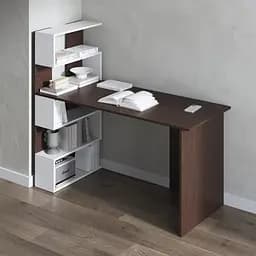Комп’ютерний стіл Vays M-24 Венге Темний-Білий, письмовий з полицями ліворуч, ЛДСП, 142×60×123 см - для дому, навчання, офісу