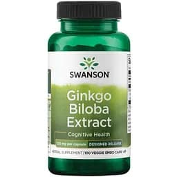 Екстракт гінкго білоба для мозкової діяльності Swanson Ginkgo Biloba Extract 120 мг 100 вегетаріанських капсул (100-87-5868429-20)