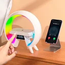 Акумуляторний нічник XM-X63 RGB з годинником, бездротовою зарядкою та Bluetooth колонкою (Білий) - мініатюра 6