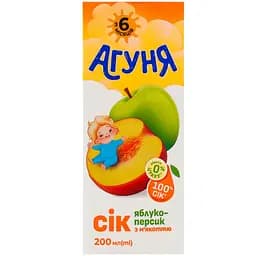Уценка. Сок Агуня Яблоко-персик с мякотью осветленный восстановленный стерилизованный для детей от 6 месяцев 200 мл
