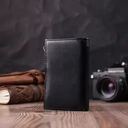 Шкіряний жіночий гаманець у три складання ST Leather 22488 чорний - мініатюра 7
