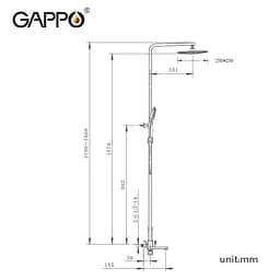 Душова система Gappo G2417-9, вилив - перемикач на лійку, збройова сталь, Графітовий хром - мініатюра 8