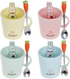 Кружка фарфорова "Rabbit" з кришкою та ложкою Bona Ø9 см kuh0009763 - мініатюра 2