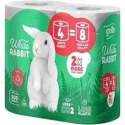 Туалетная бумага Grite White Rabbit 3 слоя 300 отрывов 4 рулона (4770023351934)