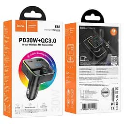 FM-трансмітер Hoco E81 Fantasy PD30W+QC3.0 car BT FM transmitter Чорний - мініатюра 2
