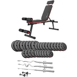 Набор Hop-Sport Premium 173кг со скамьей HS-2040 HB штангами и гантелями