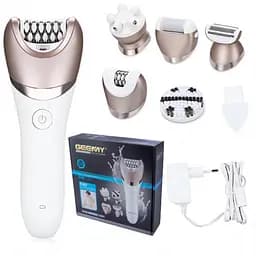 Епілятор жіночий з 5 насадками Geemy, Пемза, Масажер, Бритва, бездротовий депілятор, волога епіляція з підсвічуванням
