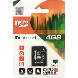 Карта памяти Mibrand microSDHC 4GB Class 4 +SD-адаптер