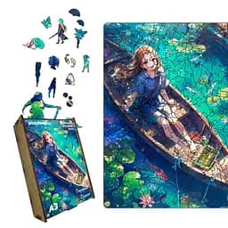 Пазл деревянный Аниме Путешествие по Озеру, А5, Картонная коробка 35 элементов