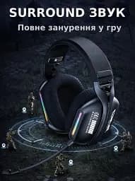 Бездротові ігрові навушники Onikuma GT808 геймерська Bluetooth гарнітура з мікрофоном та RGB Black (19118) - мініатюра 6