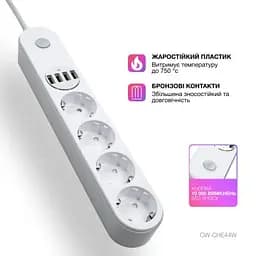 Мережевий фільтр живлення ColorWay (CW-CHE44W), 4 розетки/4USB White 2M (CW-CHE44W) - мініатюра 9