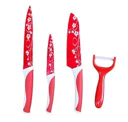 Набор ножей Royalty Line RL-KT05ST из нержавеющей стали с керамическим покрытием с подставкой Красный