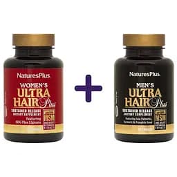 Набор: комплекс для женщин Nature's Plus Ultra Hair для роста и оздоровления волос 60 таблеток (NTP4833) комплекс для мужчин Nature's Plus Ultra Hair для роста и оздоровления волос 60 таблеток (NTP4832)