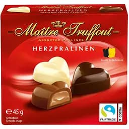 Цукерки Праліне Серця Maitre Truffout Mini Belgian Heart Pralines 45 г 