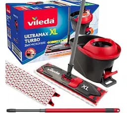 Набір для прибирання Vileda Ultramax XL Turbo – плоска швабра, телескопічна ручка, система зливу у відр 163427