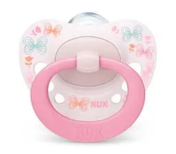 Пустышка силиконовая NUK Signature, ортодонтическая, 0-6 мес., розовый (3952345)