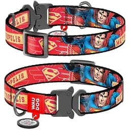 Ошейник для собак Waudog Nylon нейлоновый c QR паспортом, рисунок Супергерой, металлическая пряжка-фастекс, XL, Ш 25 мм, Дл 35-58 см