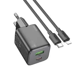 Зарядное устройство Hoco N41 USB/ Type-C PD QC черный + кабель Type-C to Lightning