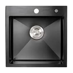 Кухонная мойка 45x45 Platinum Handmade PVD черная (сифон круглый 3,0/0,8), Черный