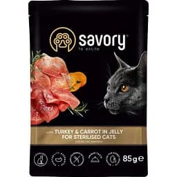 Влажный корм Savory для стерилизованных кошек индейка с морковью в желе пауч 85 г