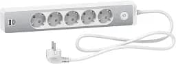 Мережевий подовжувач Schneider Electric  5 розеток з заземленням +2*USB алюмінієво-білий 1.5 м ST945U1WA