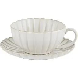 Керамическая чашка с блюдцем 250 мл - элегантный рифленый стиль
