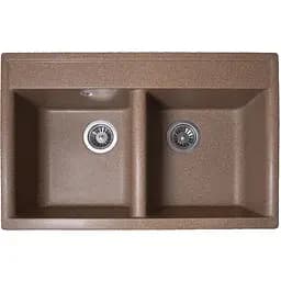 Гранітна кухонна мийка Romzha Valuri 78-2D Teracota (701) з двома чашами