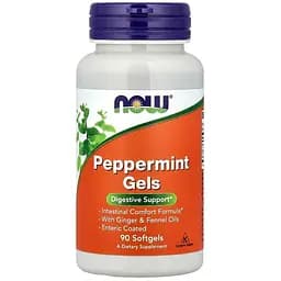 Экстракт мяты перечной NOW Peppermint Gels, 90 капсул для поддержки пищеварения