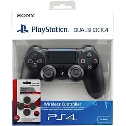Sony DualShock 4 Version 2 (black) + Thumb Grips (накладки на стики, 4 шт.)